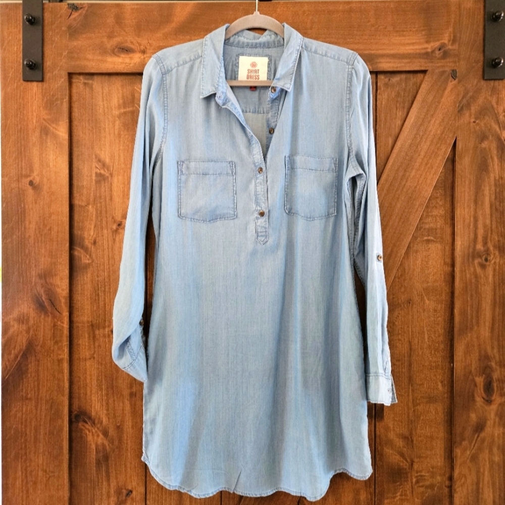Long Sleeve Shirt Dress Size Large Chambray Matertial